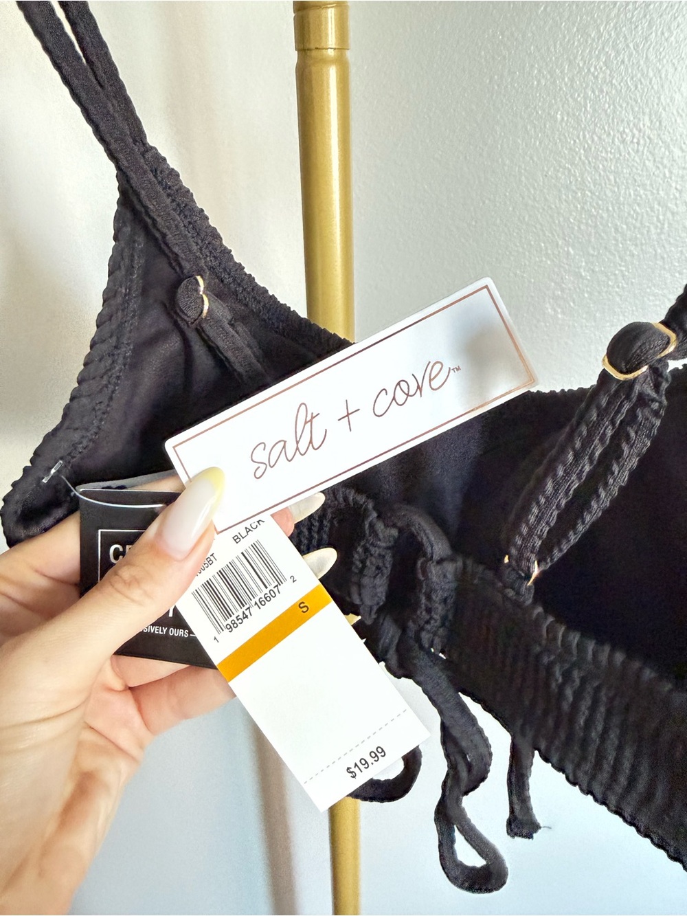 NWT Salt + Cove Textured Tie Front Bikini Top - Black, Size S - Picture 3 of 3